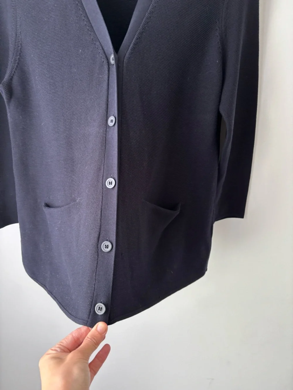 COS Navy Cotton Cardigan Minimalist Boxy Knit Oversized Quiet Luxury L - Picture 3 of 8